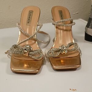 ZZs Gold Crystal Bow Strappy Heels